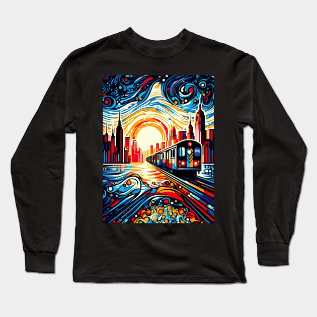 New York Subway illustration NYC Subway Train Long Sleeve T-Shirt by Nysa Design